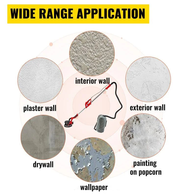 Drywall Sander 850W, Electric Drywall Sander, Electric Sander, with LED Strip Light and Vacuum Bag, Variable Speed 800 - 1750 RPM, Foldable Sheetrock