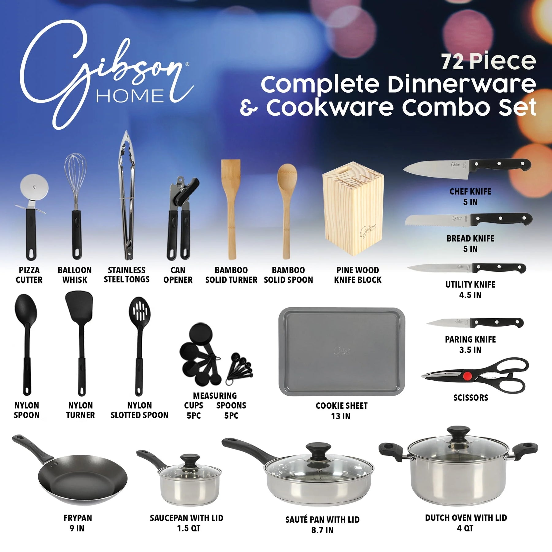Gibson Home 71 Piece Stainless Steel Silver Cookware Combo Set