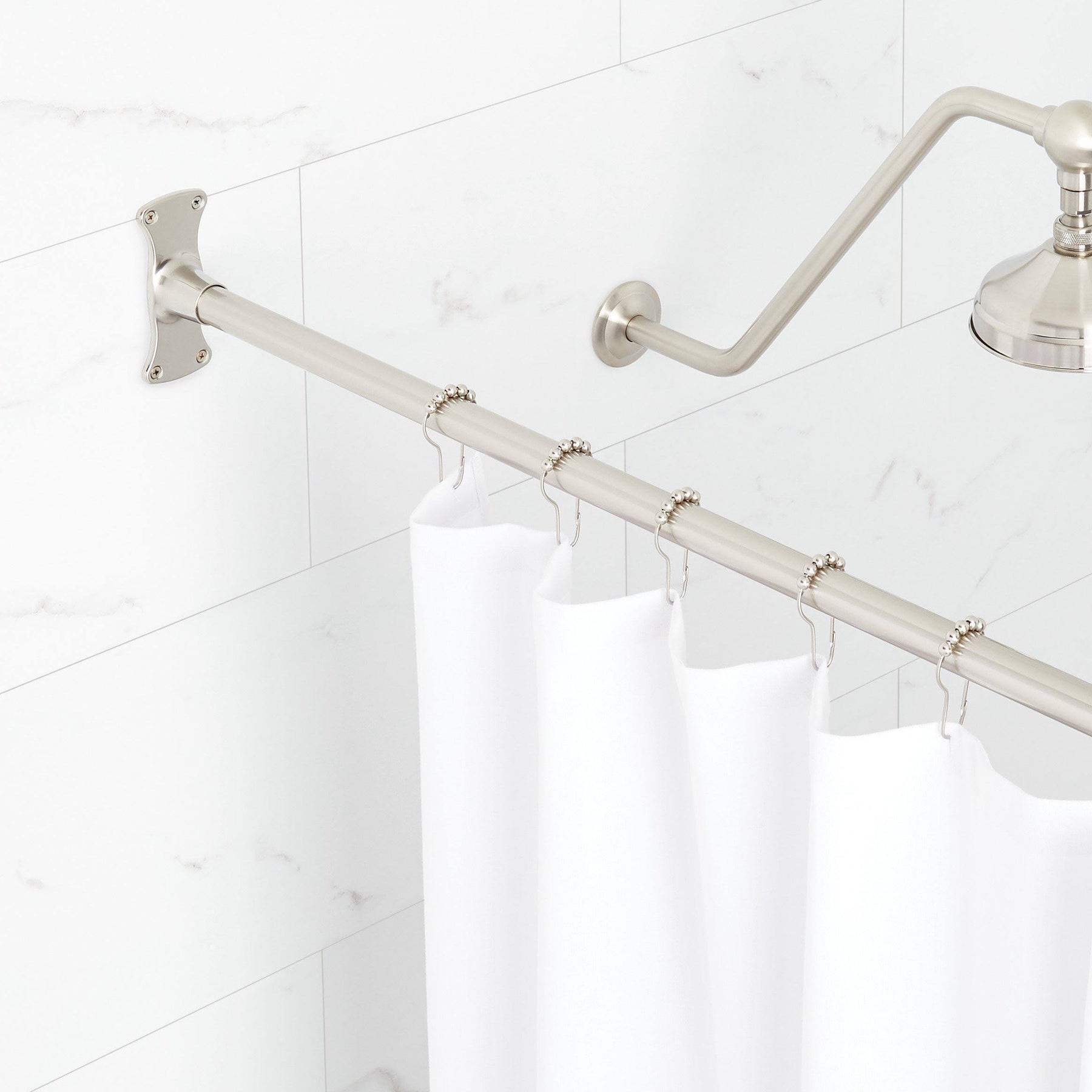 Signature Hardware 60" Brass Straight Shower Curtain Rod Finish: Brushed Nickel