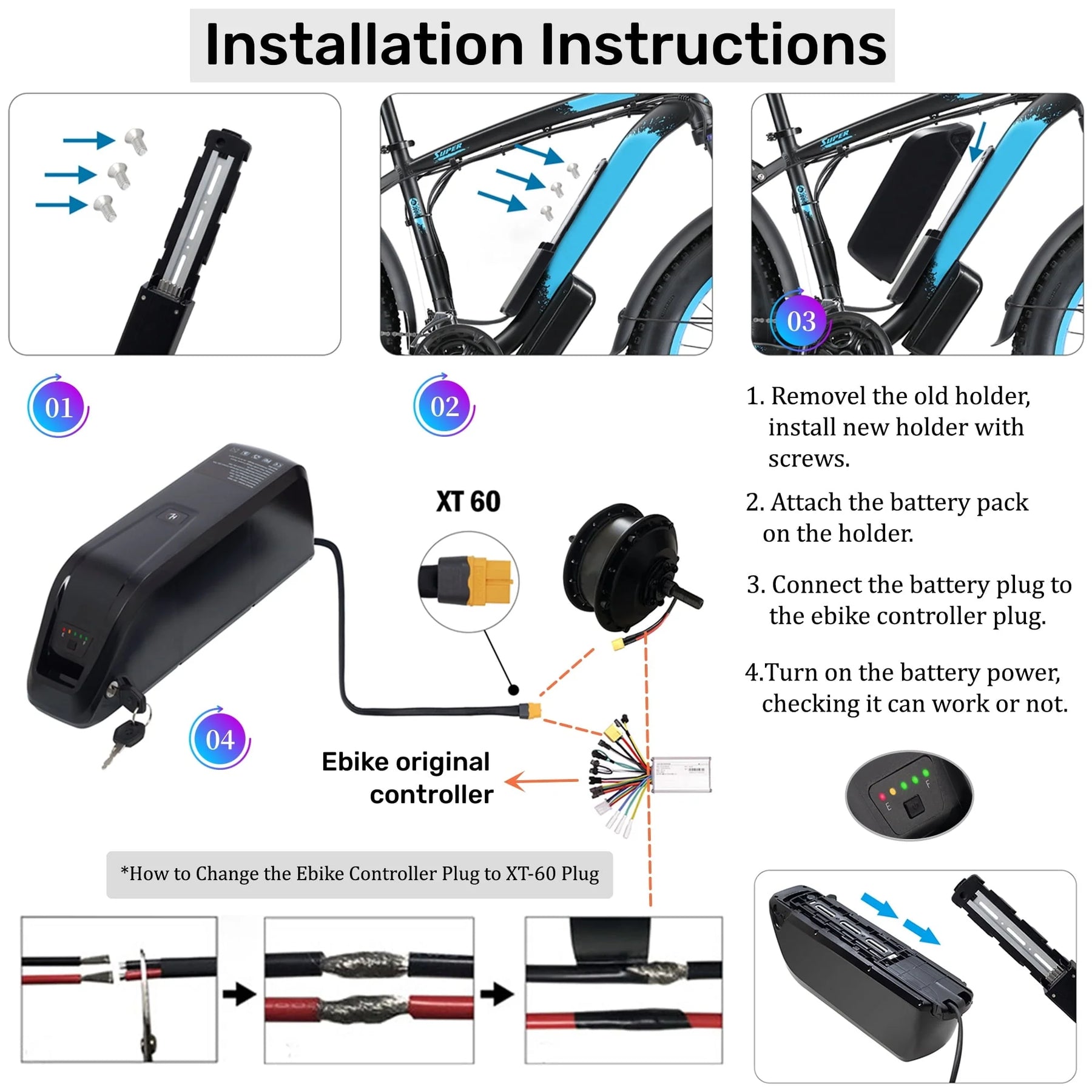 48V 20AH Ebike Battery 48V Lithium Battery 48V Battery with Charger for 750W - 1500W Adult Electric Bike Tricycle