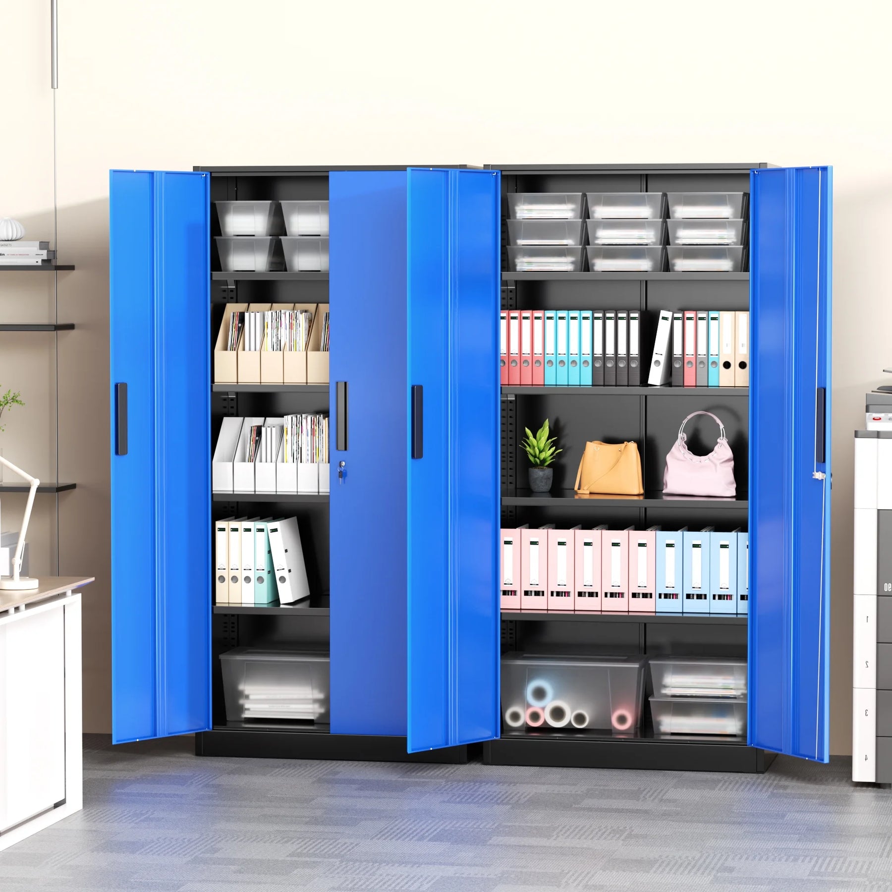 SOLAURA 71" Metal Garage Storage Cabinet with Locking Doors and Adjustable Shelves for Home, Office(Black)