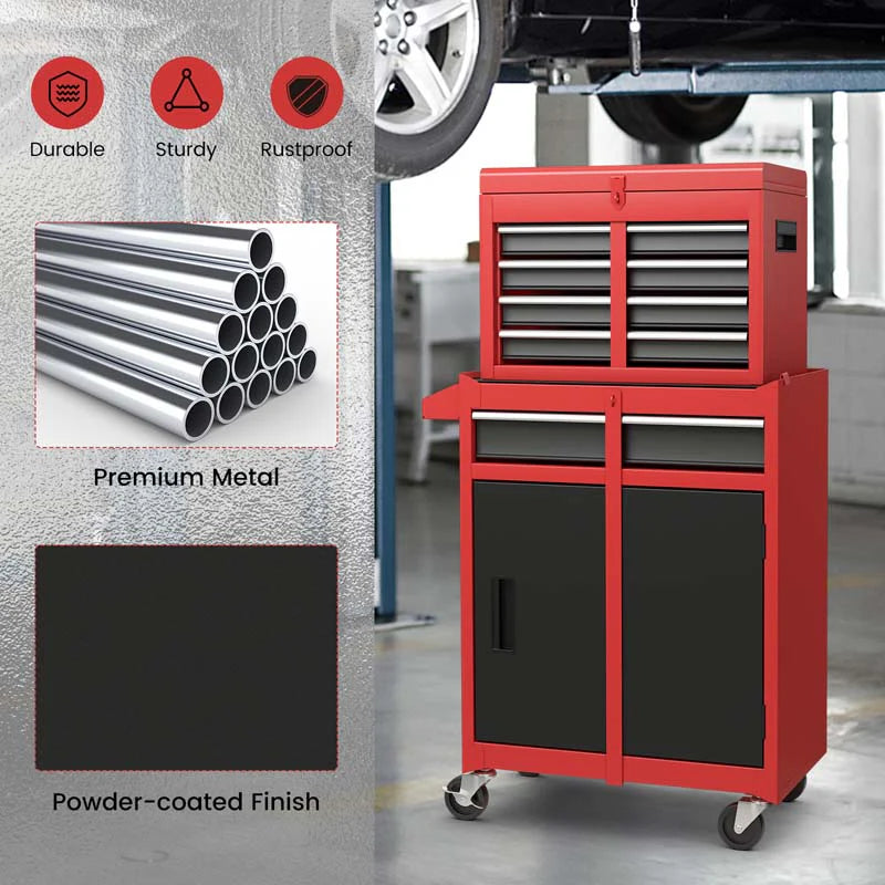 2 - in - 1 Rolling Tool Chest, 5-Drawer Tool Storage Cabinet with Wheels, Adjustable Shelf, Tool Box Organizer for Garage Warehouse Workshop