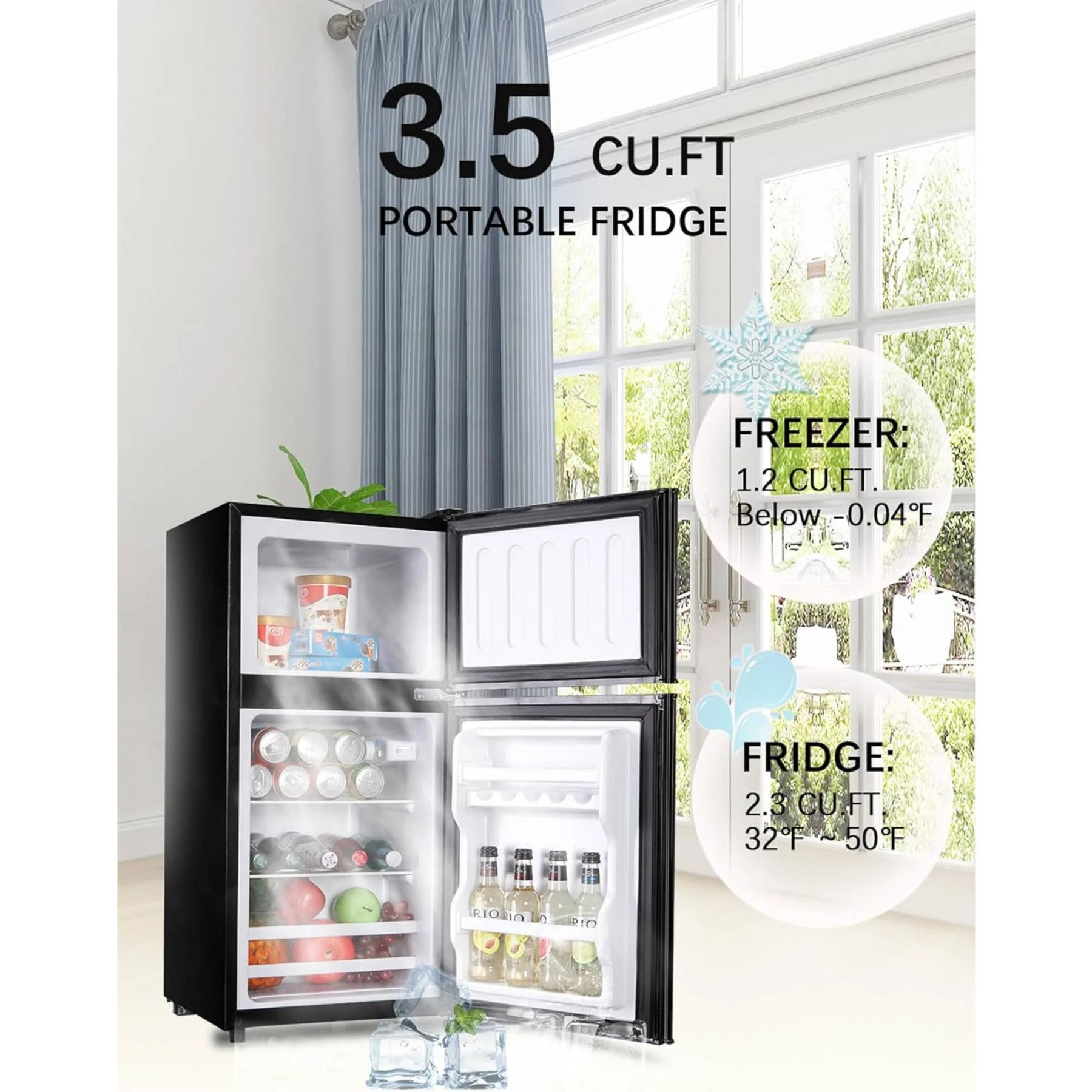 3.5 Cu.ft Mini Fridge Freezer, 2 Door Small Refrigerator, 7 Level Adjustable Thermostat Freezer Fridge for Living Room, Kitchen and Apartment, Sivelr