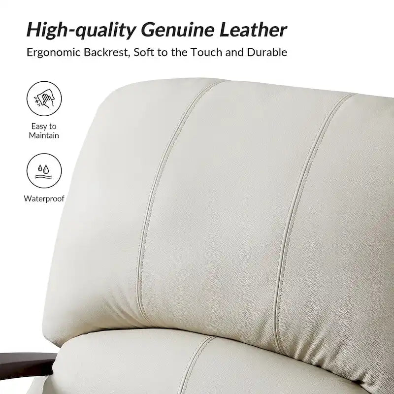 Set of 2 Alex Mid - Century Modern Genuine Leather Manual Recliners with Curved Wooden Arms