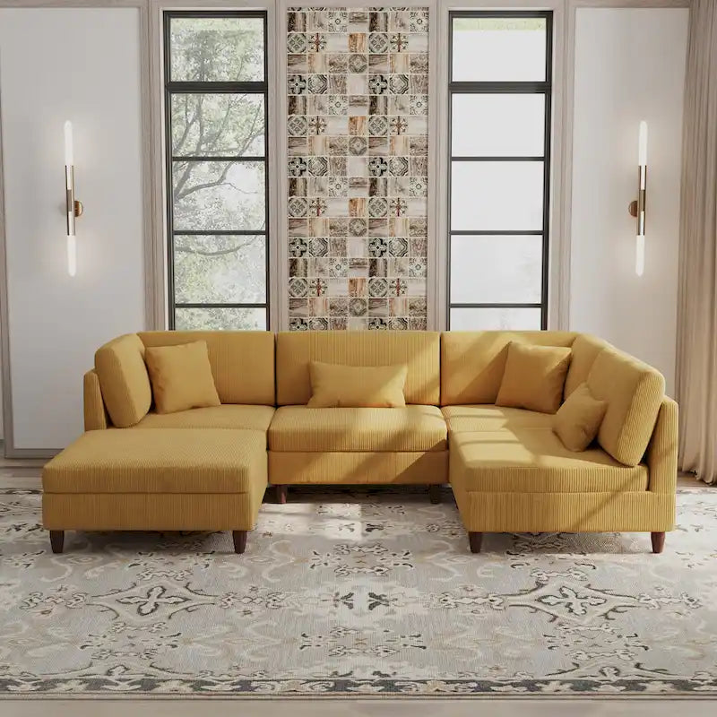 5-Piece Corduroy Modular Sectional Sofa with Ottoman