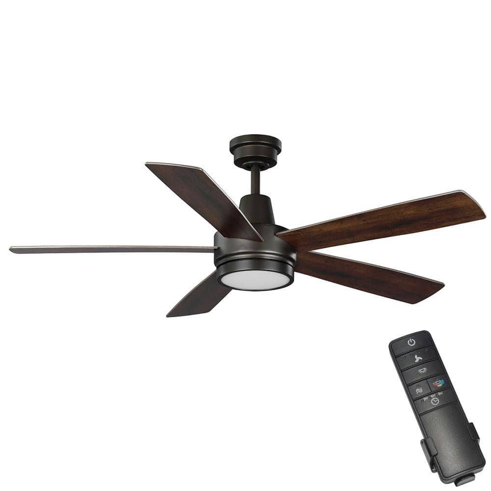 Hampton Bay 52132 Fanelee 54 in. White Color Changing LED Bronze Smart Ceiling Fan with Light Kit and Remote Powered by Hubspace