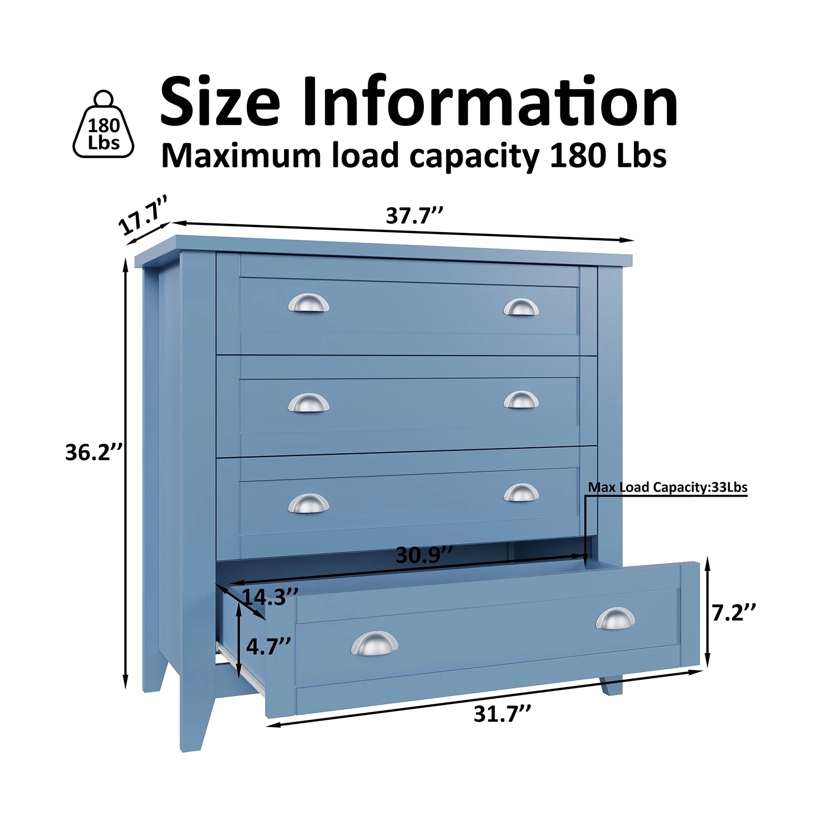 6 Drawer Dresser, Light Blue Elegant Chest of Drawers, Large Cabinet with Storage, Rustic Wood Chest of Drawers for Bedroom, Living Room, Hallway