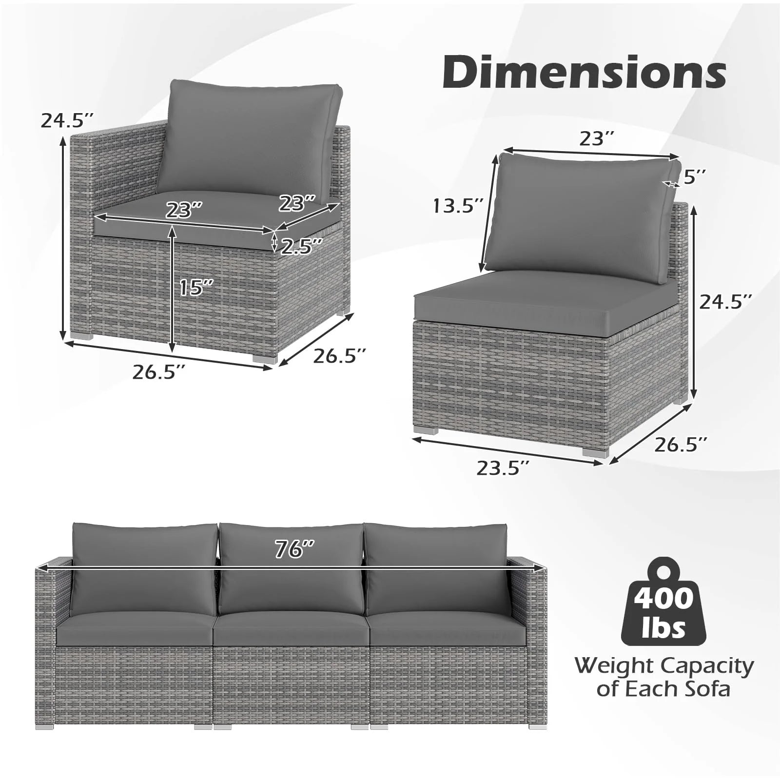 Tangkula Outdoor Patio 3 Seat Sofa Set | PE Rattan Modular Cushioned Sectional Couch Furniture Set