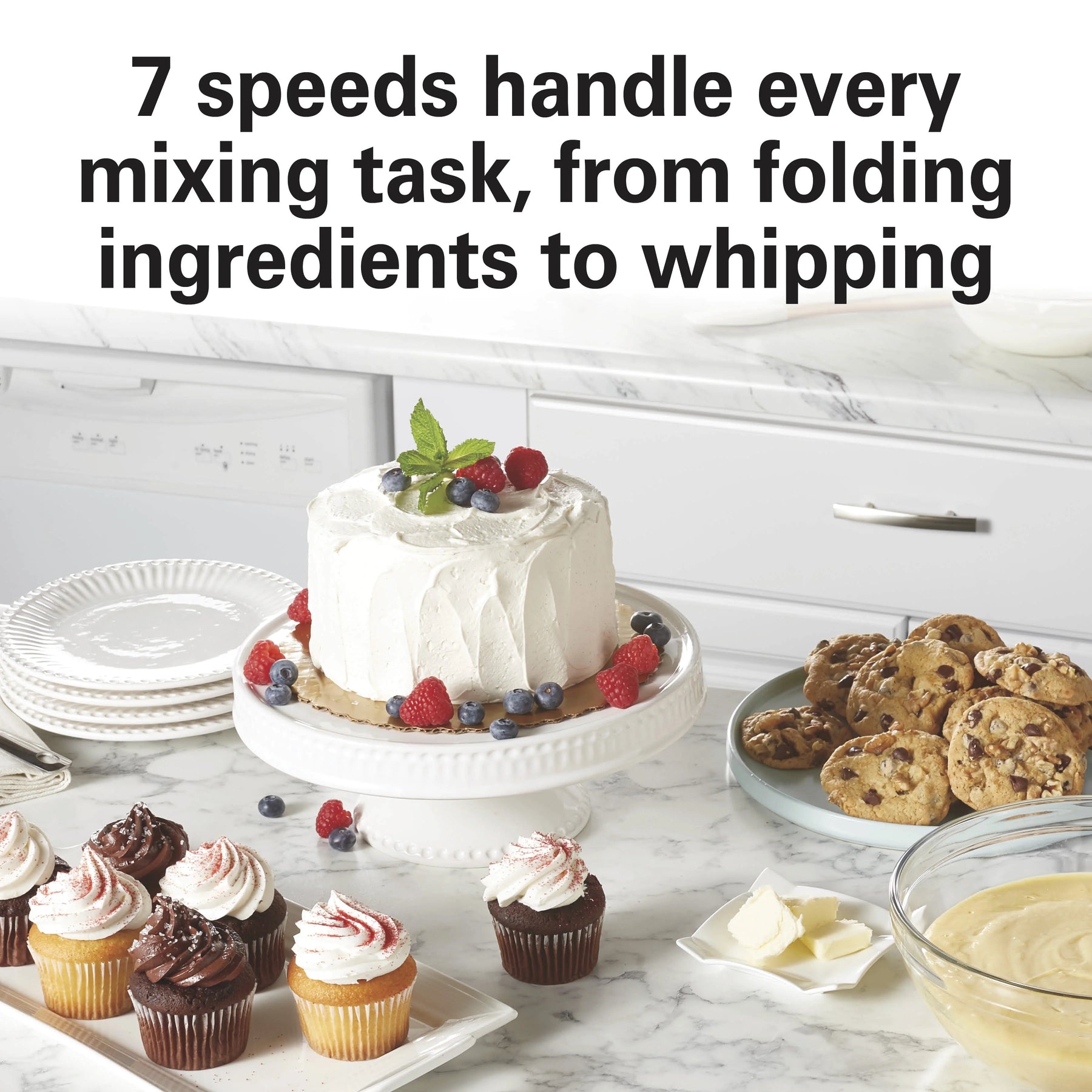 Hamilton Beach 4 Quart Stand Mixer for Kitchen, 7 Speeds, Tilt - Head, Dough Hook, Whisk & Flat Beater, White
