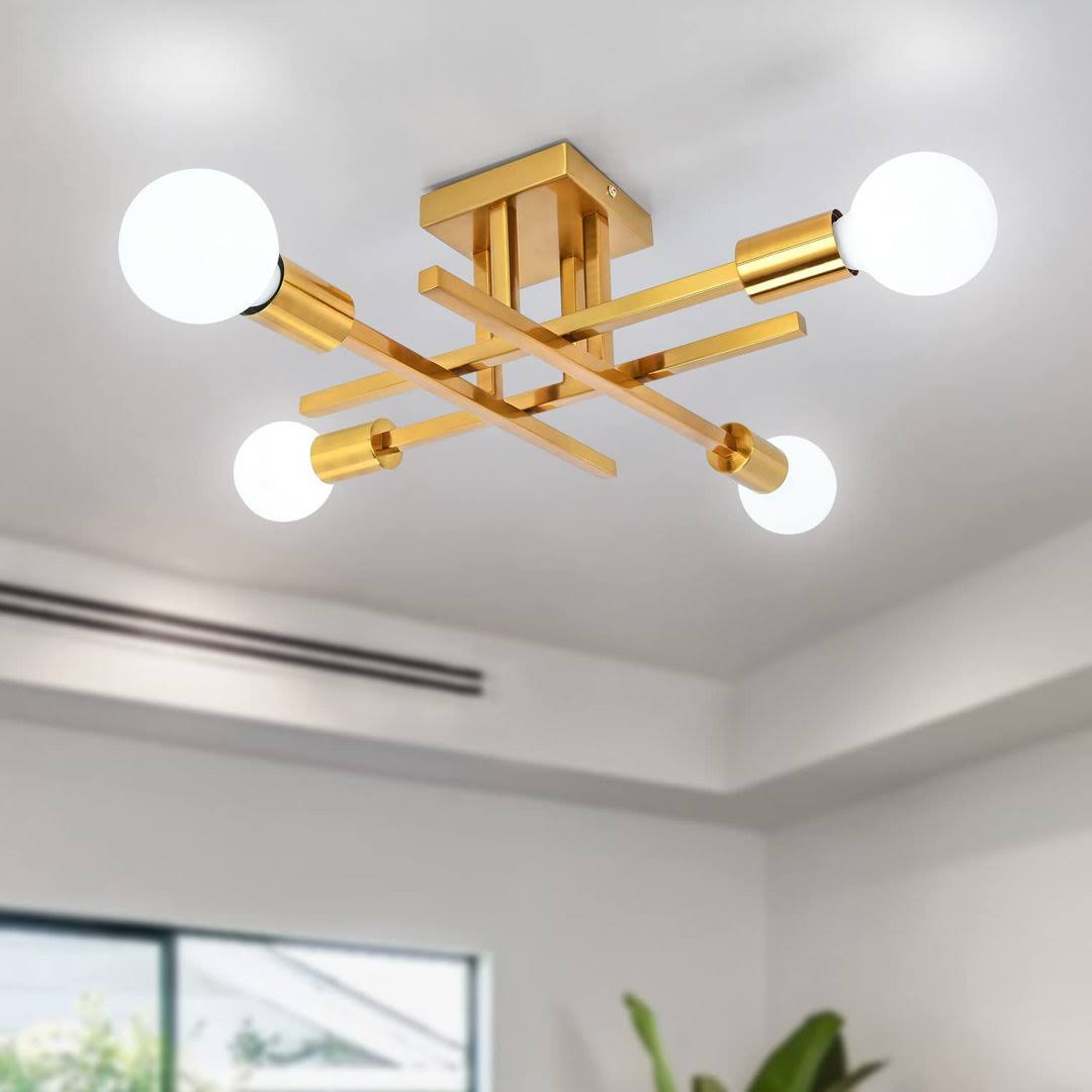 Doraelia Dimmable Sputnik Modern Linear Chandelier Semi Flush Mount Ceiling 4 Light Fixtures George Oliver Finish: Gold