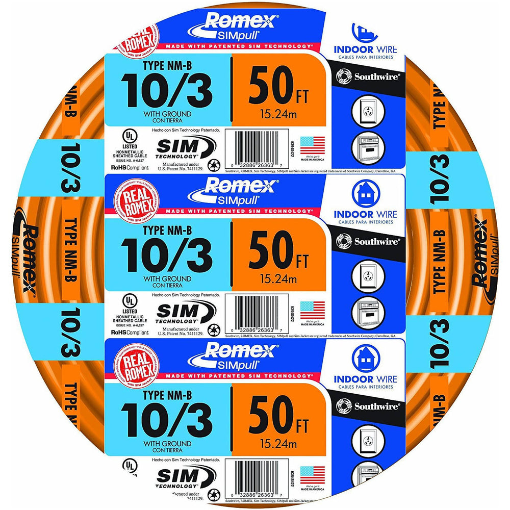 Southwire 10-3Nm-Wgx50 Nonmetallic Building Cable, Orange, 50'