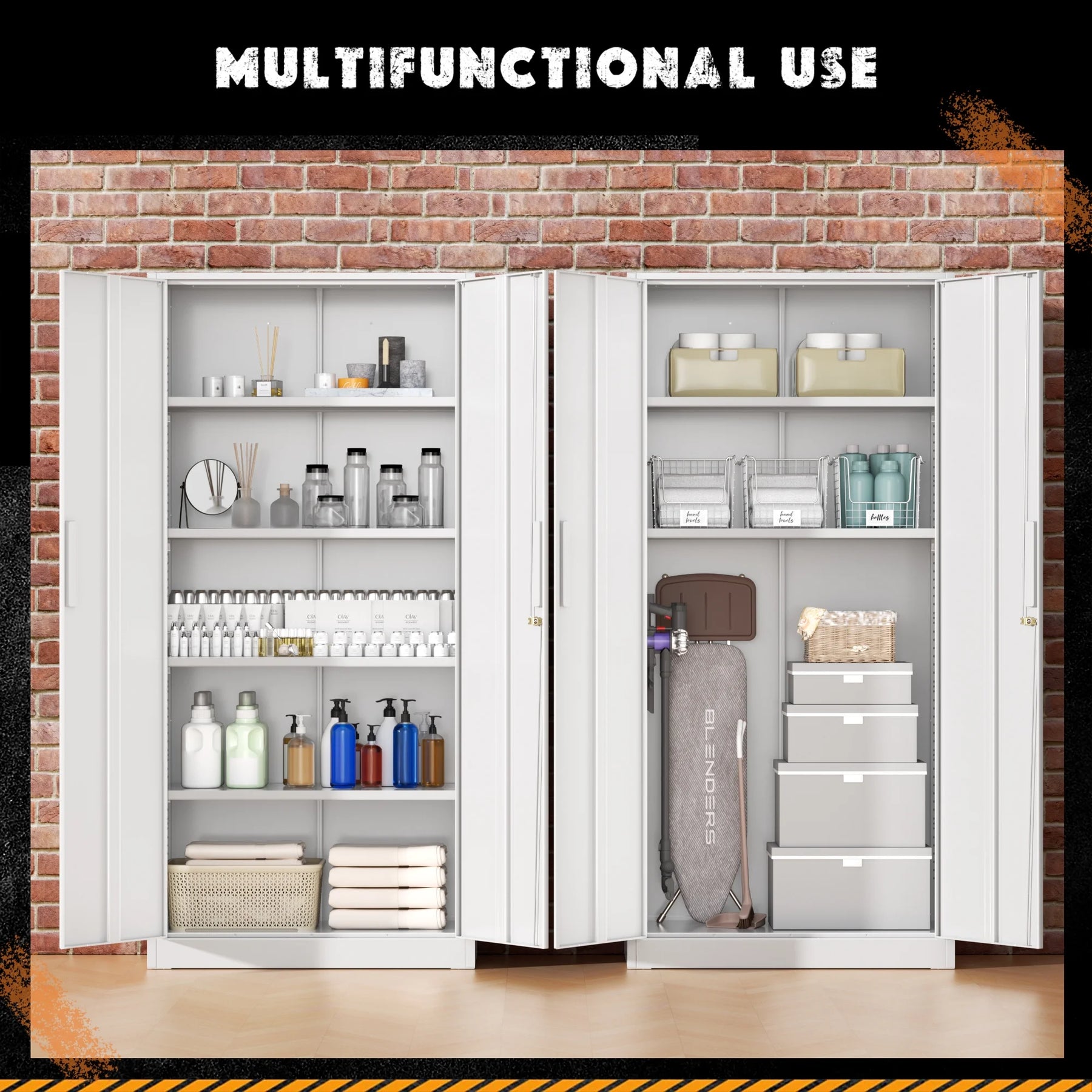 SOLAURA 71" Metal Garage Storage Cabinet with Locking Doors and Adjustable Shelves for Home, Office(Black)