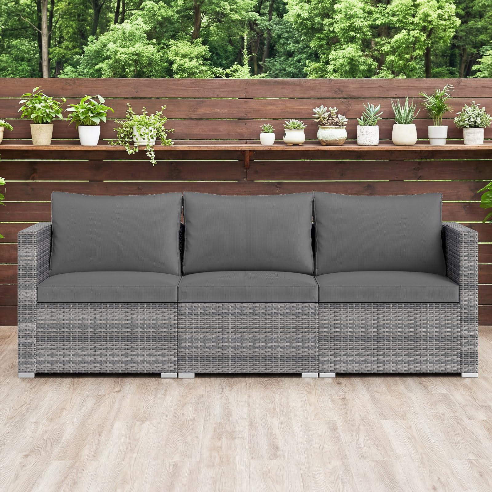 Tangkula Outdoor Patio 3 Seat Sofa Set | PE Rattan Modular Cushioned Sectional Couch Furniture Set