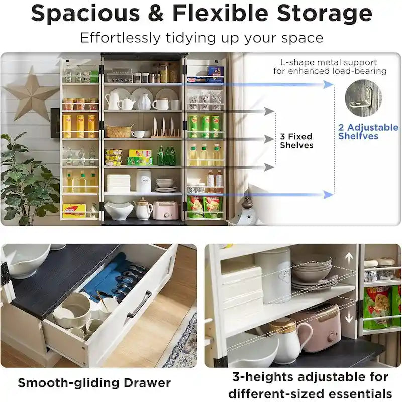 72 - Inch Tall Farmhouse Kitchen Pantry Cabinet - Stylish Storage Cupboard