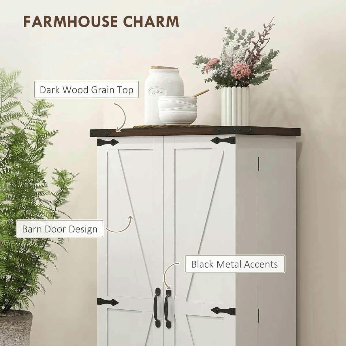Spaco 17-Tier Kitchen Small Pantry Cabinet with 2 Doors and 6 Adjustable Shelves, Cabinet Pantry, Freestanding 5-Tier Shelving Pantries