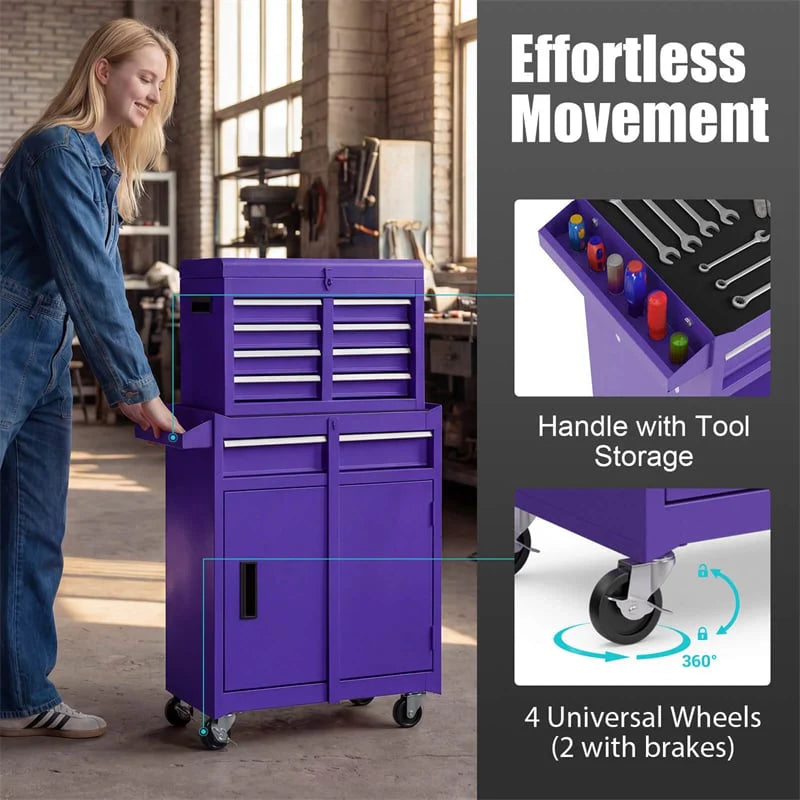 2 - in - 1 Rolling Tool Chest, 5-Drawer Tool Storage Cabinet with Wheels, Adjustable Shelf, Tool Box Organizer for Garage Warehouse Workshop