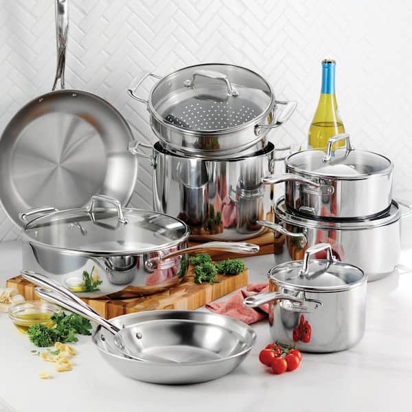 14 Piece Tri - Ply Clad Stainless Steel Cookware Set with Glass Lids