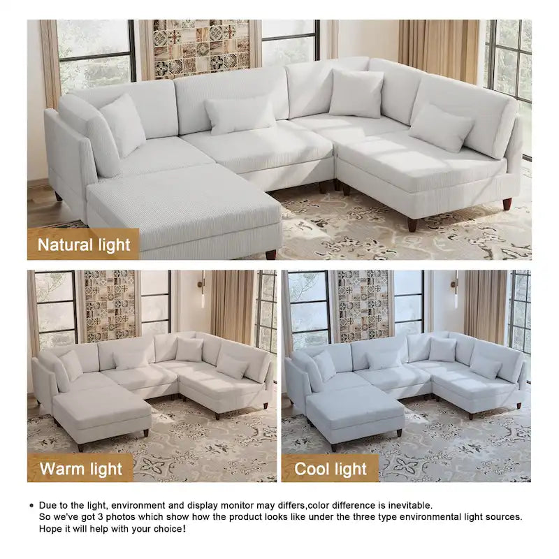 5-Piece Corduroy Modular Sectional Sofa with Ottoman
