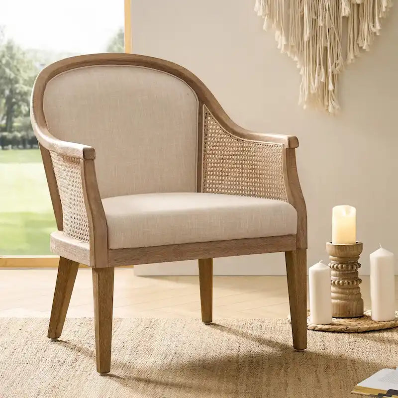 Danilo Solid Wood Armchair with Rattan Design and Sturdy Legs by HULALA HOME