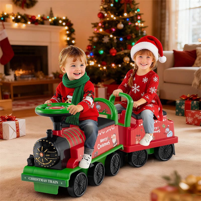 6V 2 - Seater Ride On Train with Detachable Carriage, Under - Seat Storage, Whistle & Flashing LED Lights, Trackless Electric Ride On Toy for Kids