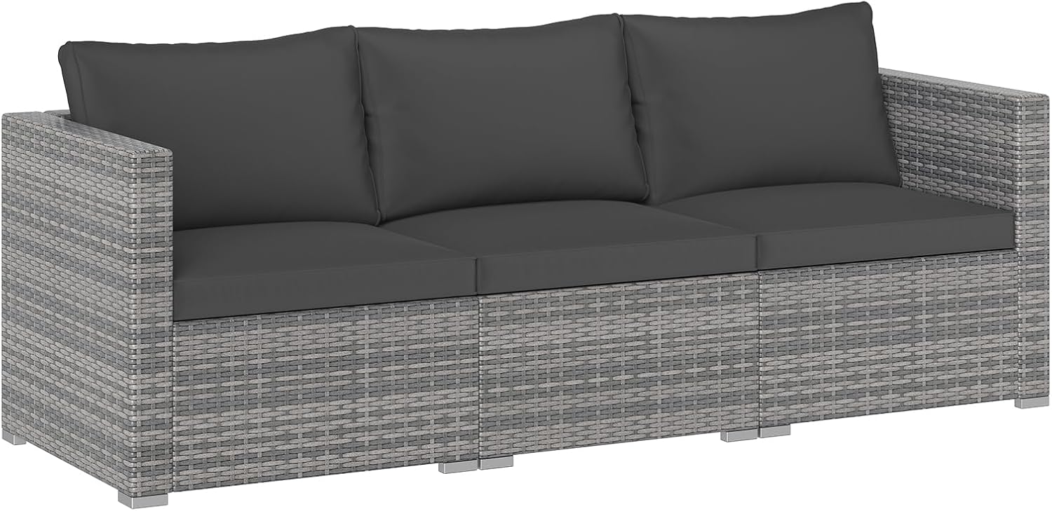 Tangkula Outdoor Patio 3 Seat Sofa Set | PE Rattan Modular Cushioned Sectional Couch Furniture Set