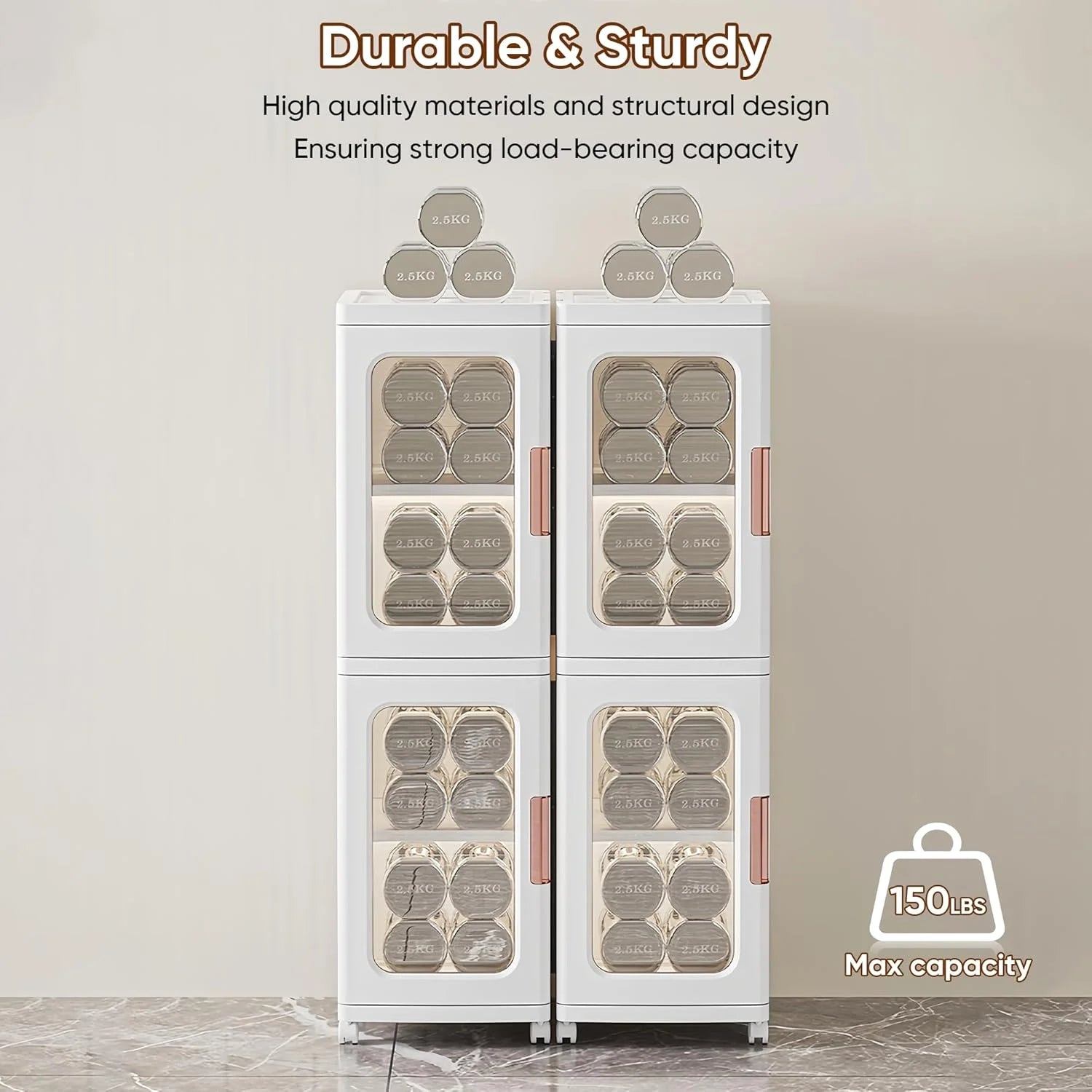 Slim Kitchen Pantry Storage Cabinet with Doors and Shelves, 3 - Tiers Plastic Narrow Storage Organizer Collapsible