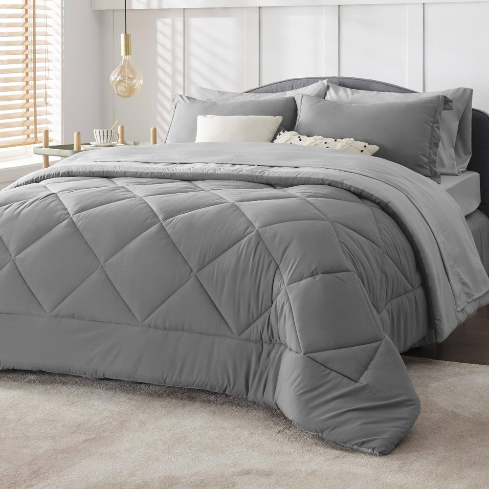 Bedsure Queen Comforter Set - 8 Pieces Reversible Bed Set Bed in A Bag Queen with Comforters Sheets Pillowcases & Shams Grey Queen Bedding Sets