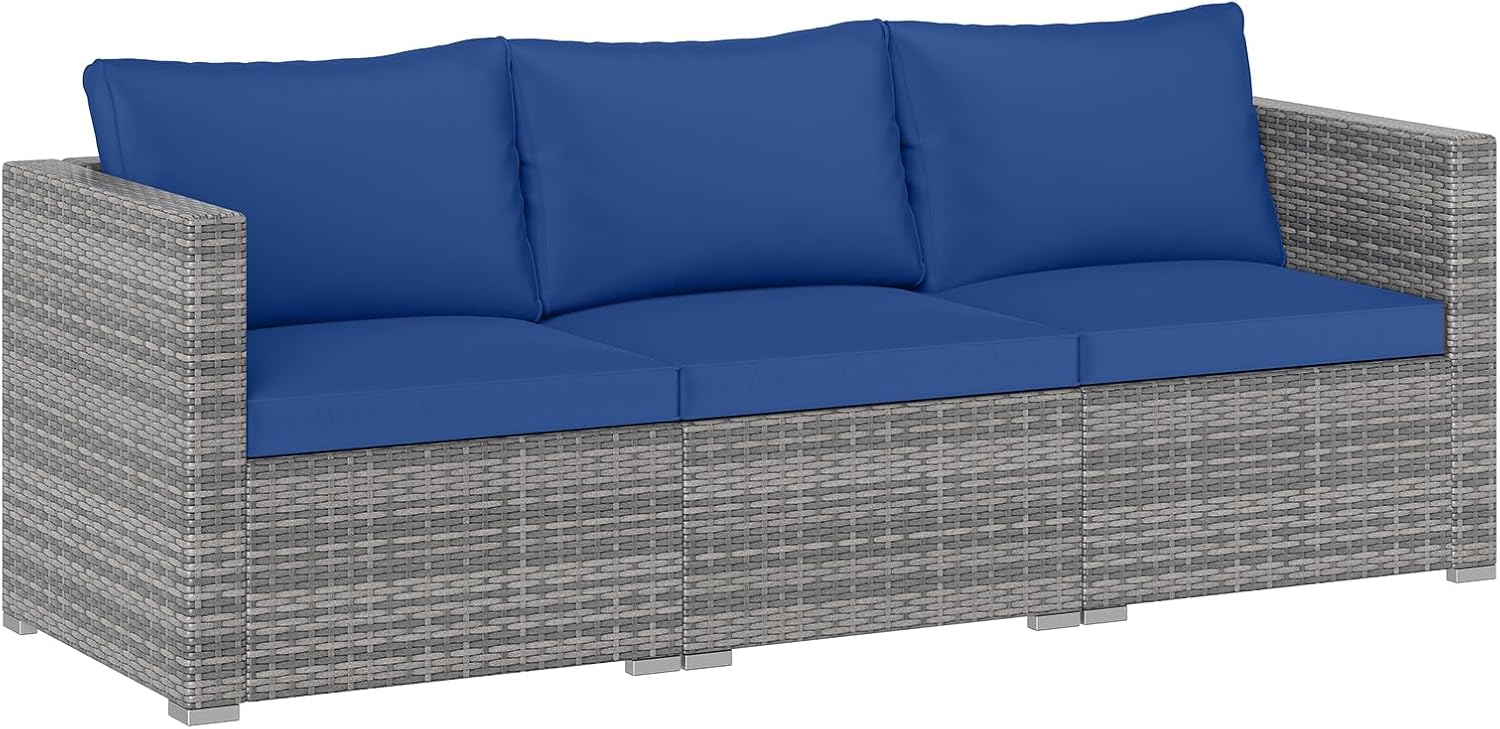 Tangkula Outdoor Patio 3 Seat Sofa Set | PE Rattan Modular Cushioned Sectional Couch Furniture Set