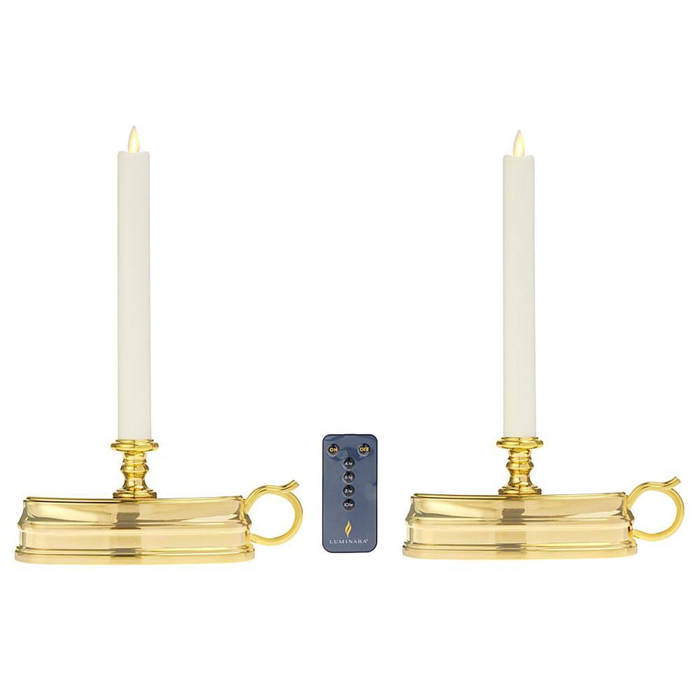 Luminara Set of (2) Colonial Flameless Window C ndles + Remote ,Brass