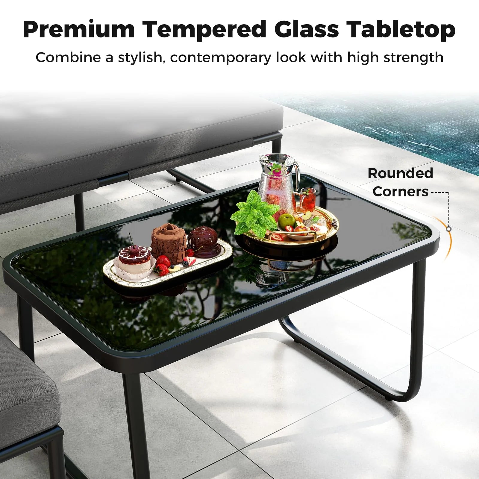 Tangkula 4 Pieces Patio Furniture Set with Cushions and Tempered Glass Coffee Table